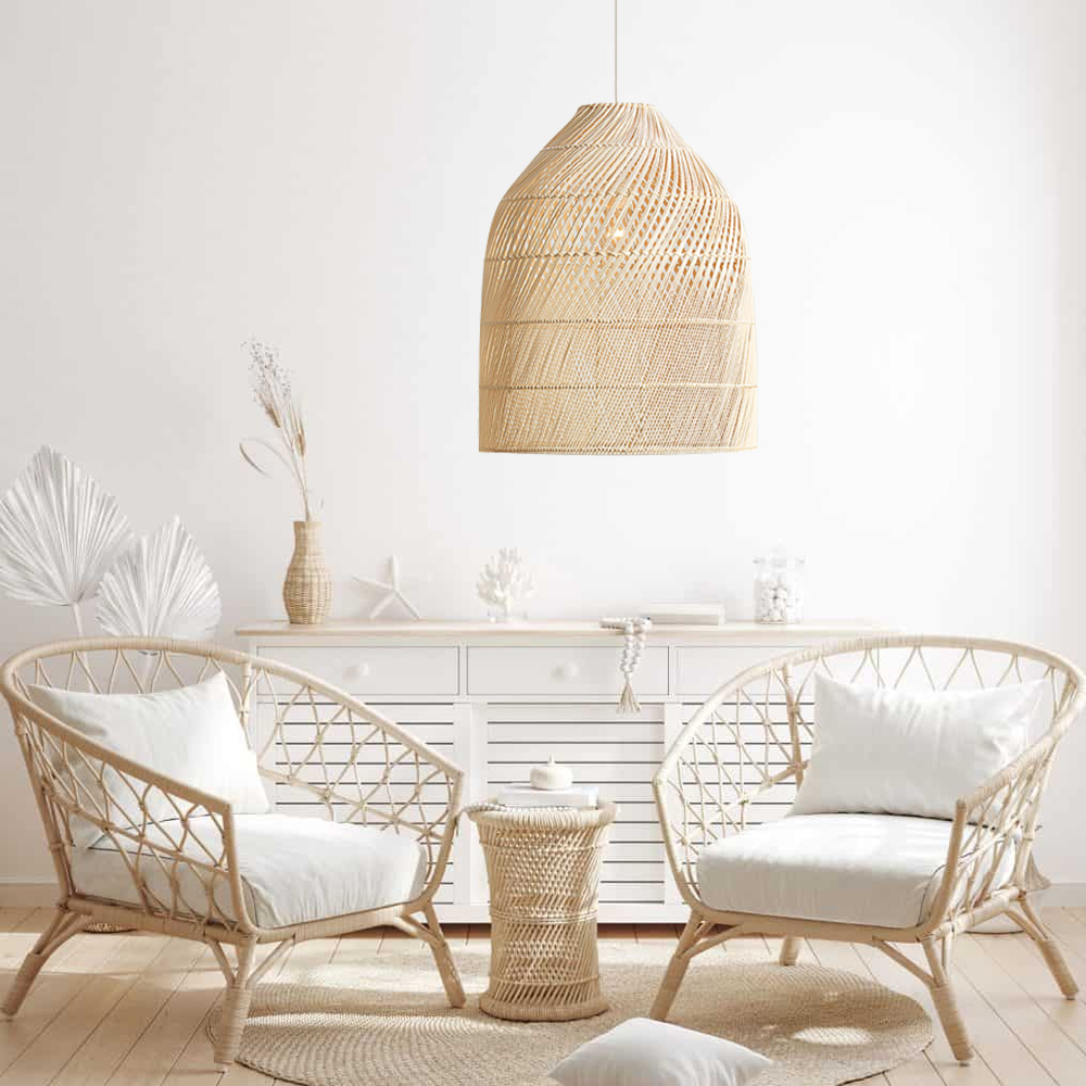 Bohemian Wicker Rattan Ceiling Light Rustic Rattan Pendant Lamp For Kitchen