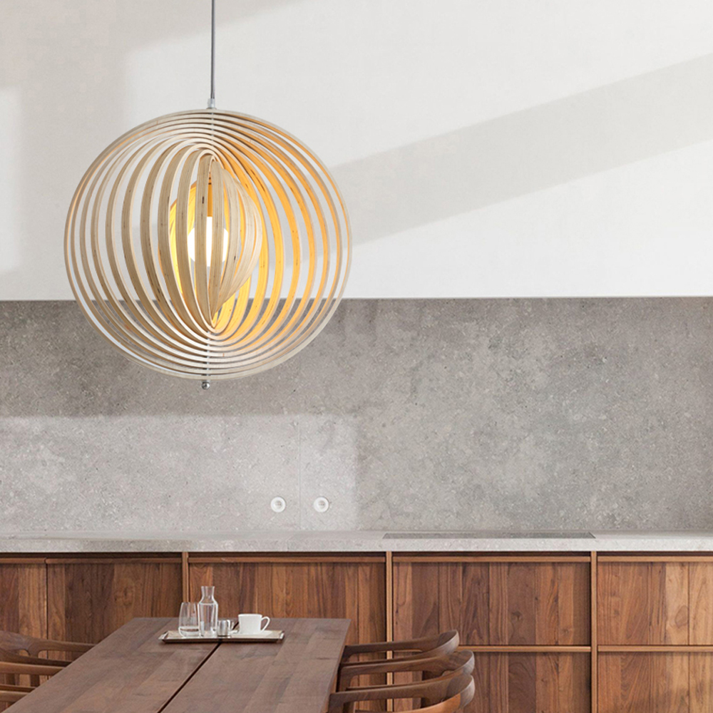 Danish Designer Rotating Wood Chandelier Nordic Dining Room Balcony Pendant Lamp