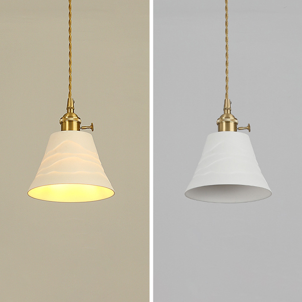 Nordic Luxury Mini Ceramic Pendant Light Japanese Brass Small Chandelier