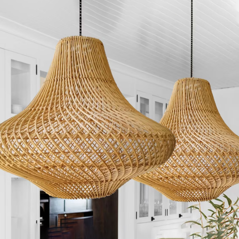 Classic Rattan Pendant Light Farmhouse Hanging Living Room Lamp