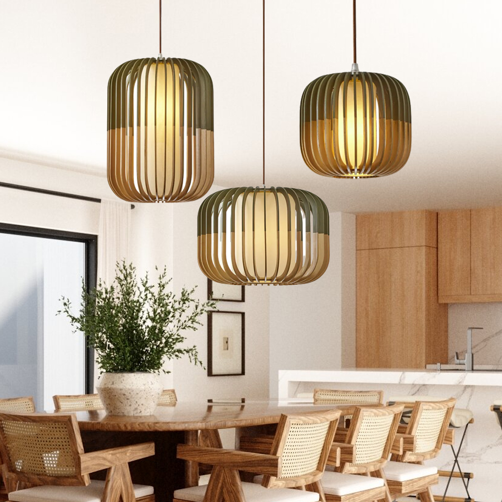 Pumpkin Wooden Pendant Light Nordic Hanging Lamp For Dining Room
