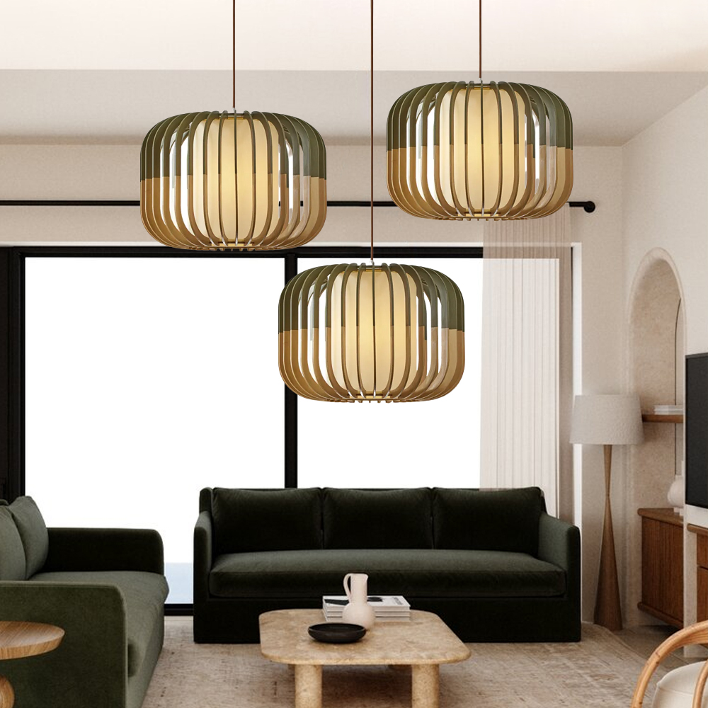 Pumpkin Wooden Pendant Light Nordic Hanging Lamp For Dining Room