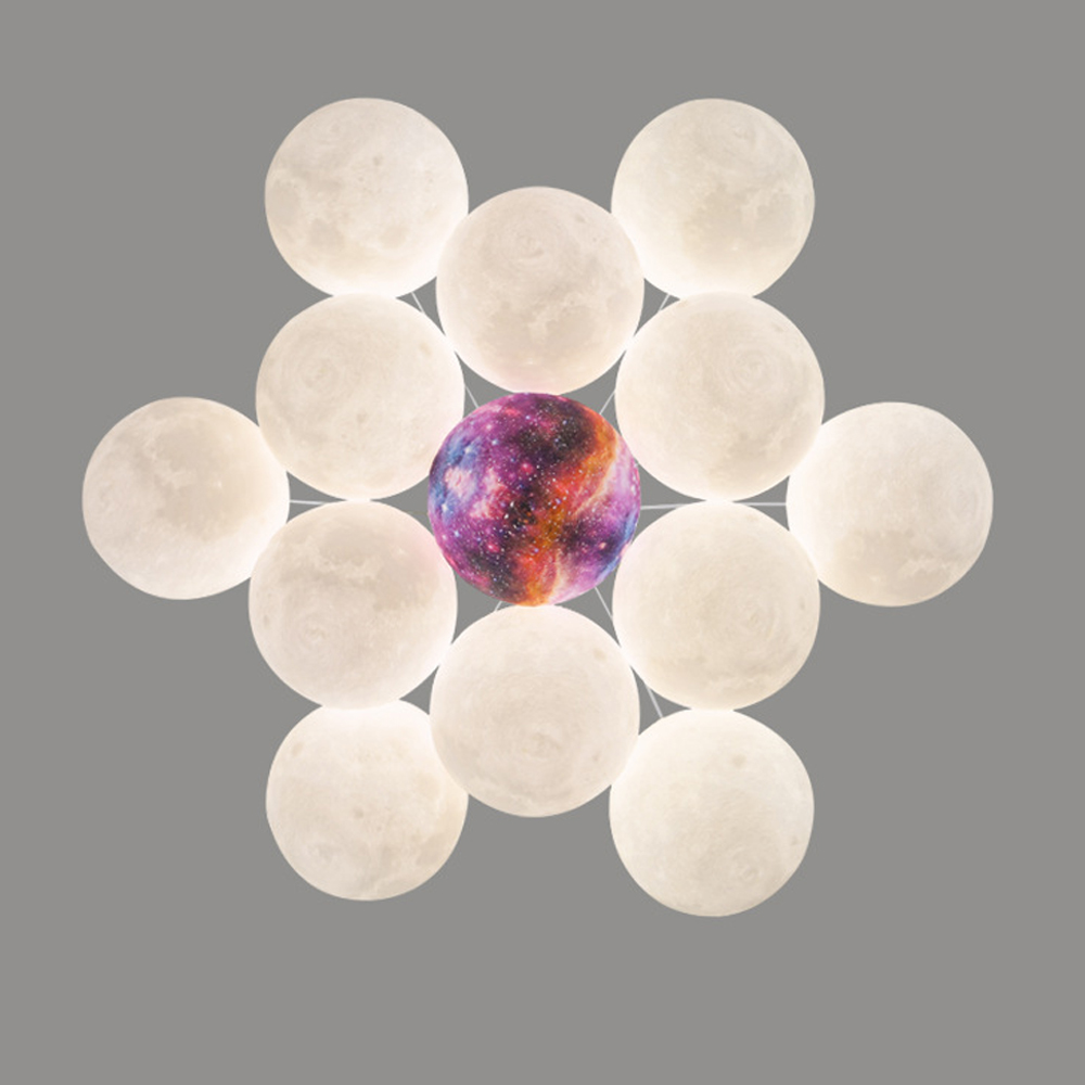 Nordic Children's Room Chandelier 3D Moon Bubble Ball Pendant Lamp
