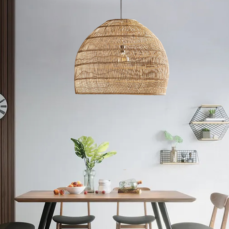 Bohemian Handmade Rattan Woven Pendant Light Fixture Shade Natural Chandelier