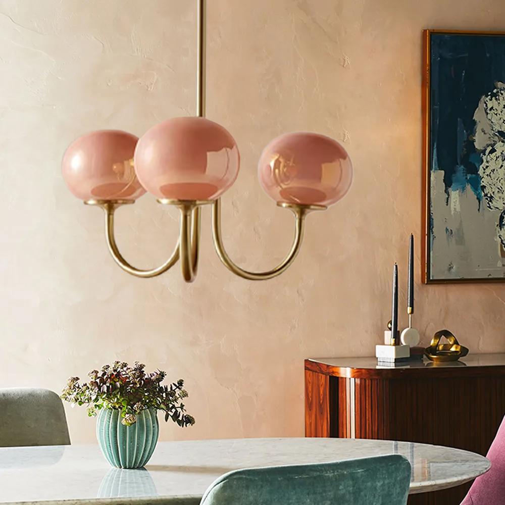 Milk Pink Glass Pendant Light Bauhaus Vintage Bubble Chandelier For Dining Room