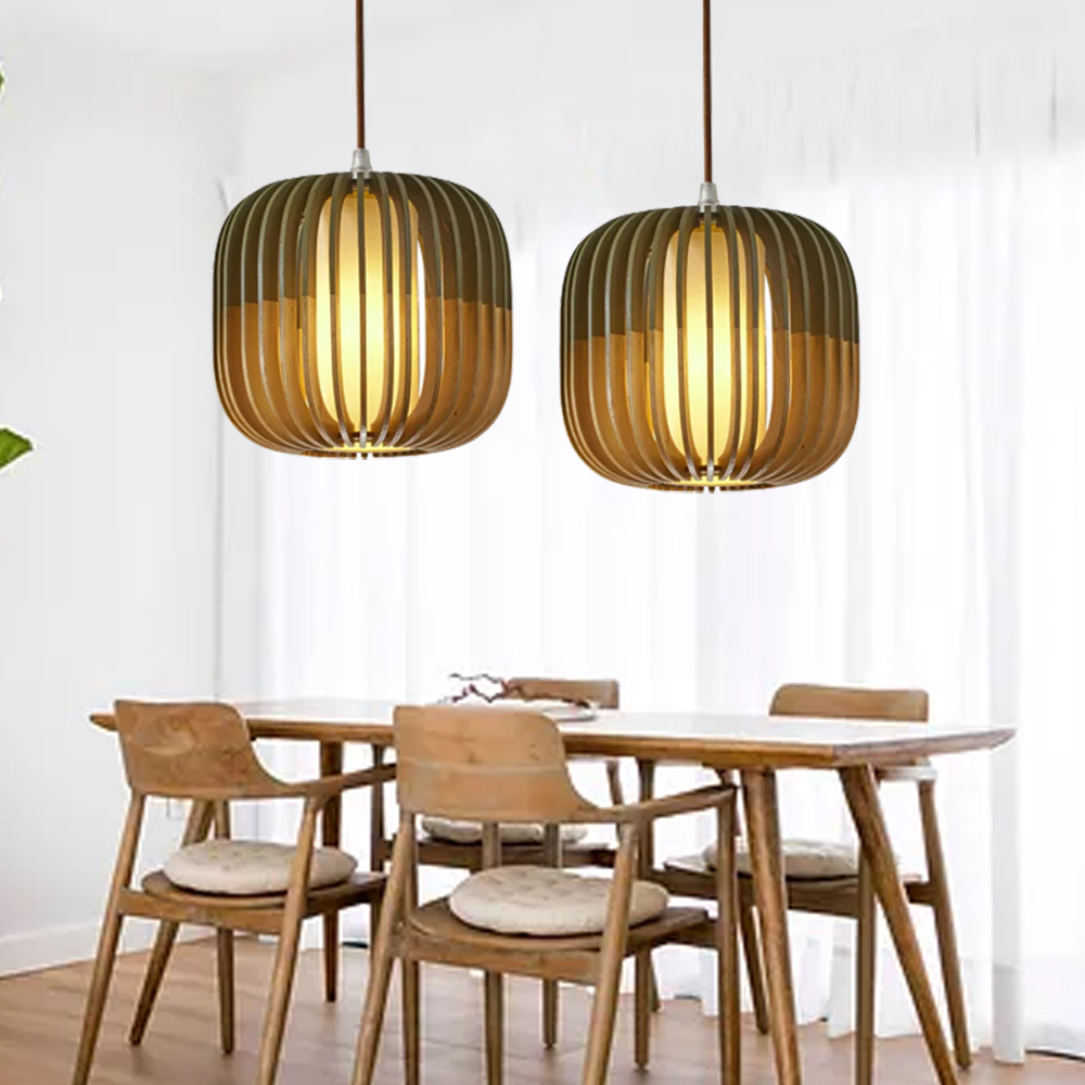Pumpkin Wooden Pendant Light Nordic Hanging Lamp For Dining Room