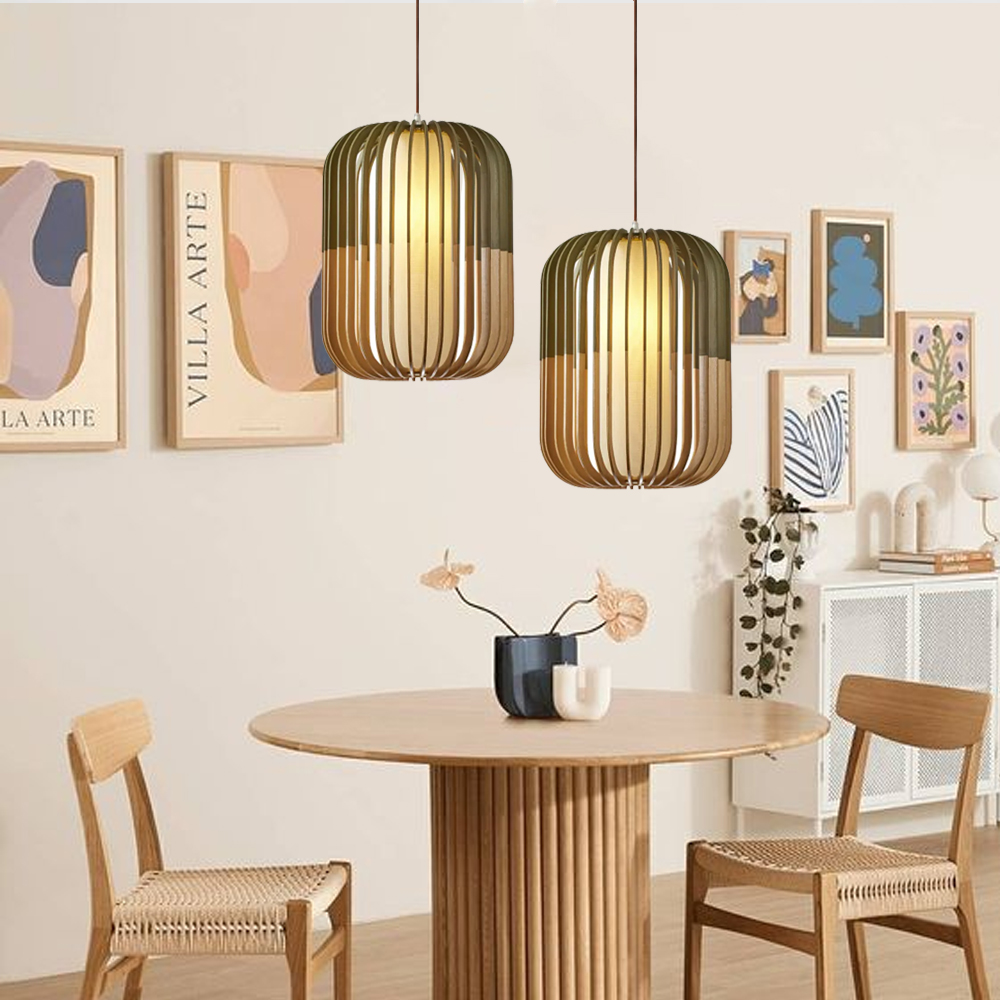 Pumpkin Wooden Pendant Light Nordic Hanging Lamp For Dining Room