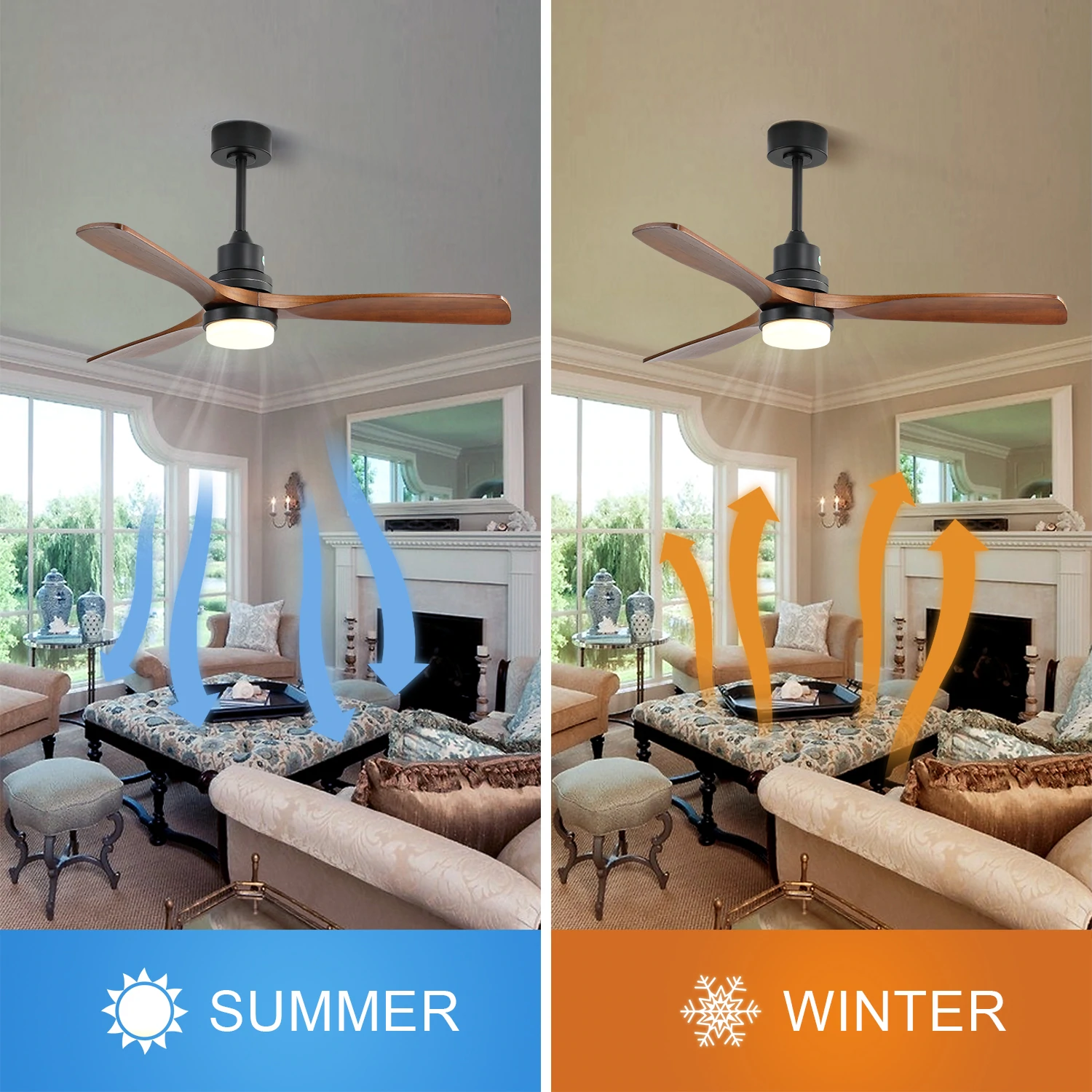 Nordic Wooden Blade Ceiling Fan With Light And Remote Control