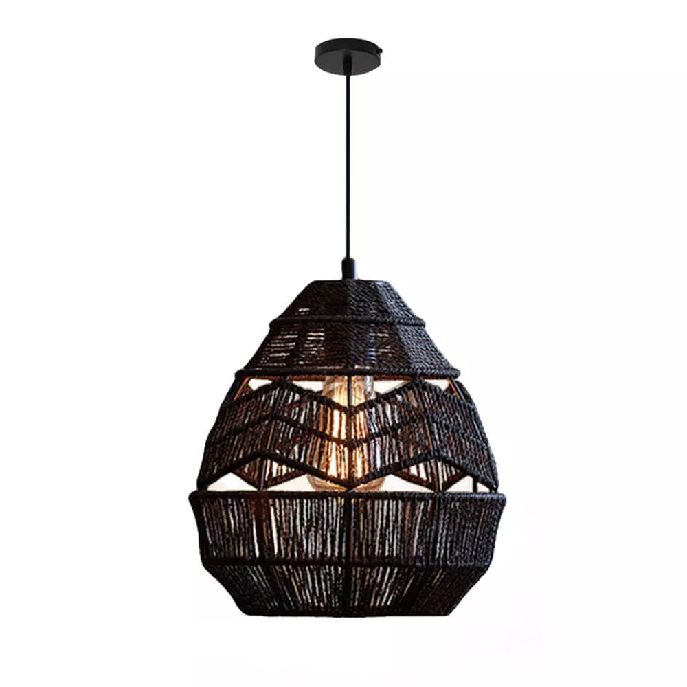 Wabi-Sabi Woven Rope Chandelier Chic Wicker Light Fixtures For Homestay