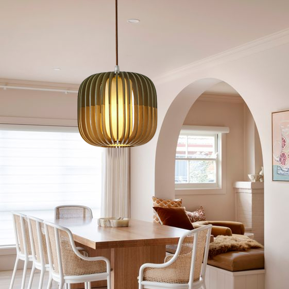 Pumpkin Wooden Pendant Light Nordic Hanging Lamp For Dining Room