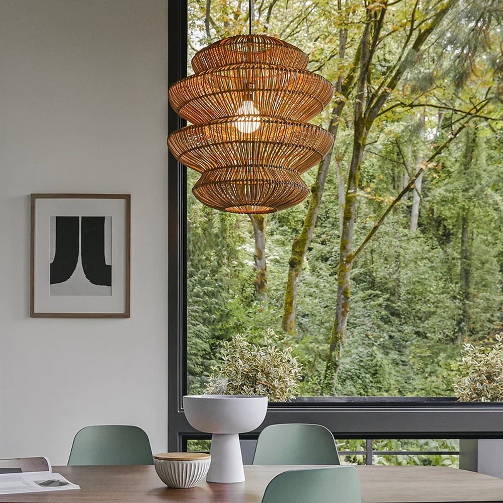 Boho Pendant Light Hand-woven Irregular Rattan Bamboo Chandelier For Dining Room