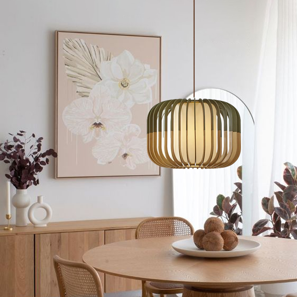 Nordic Wooden Pendant Light Living Room Dining Room Pumpkin Hanging Lamp