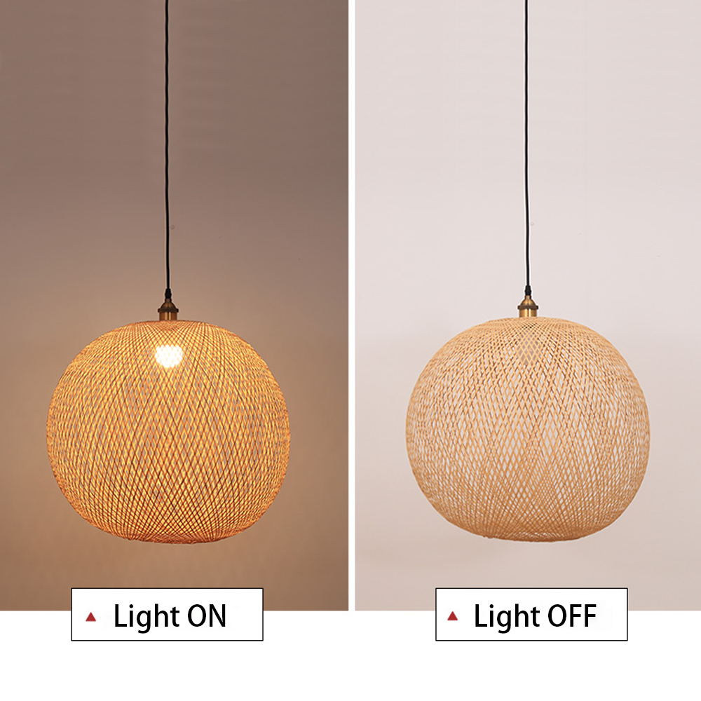 Japanese Style Stairwell Chandelier Handwoven Globular Bamboo Pendant Light