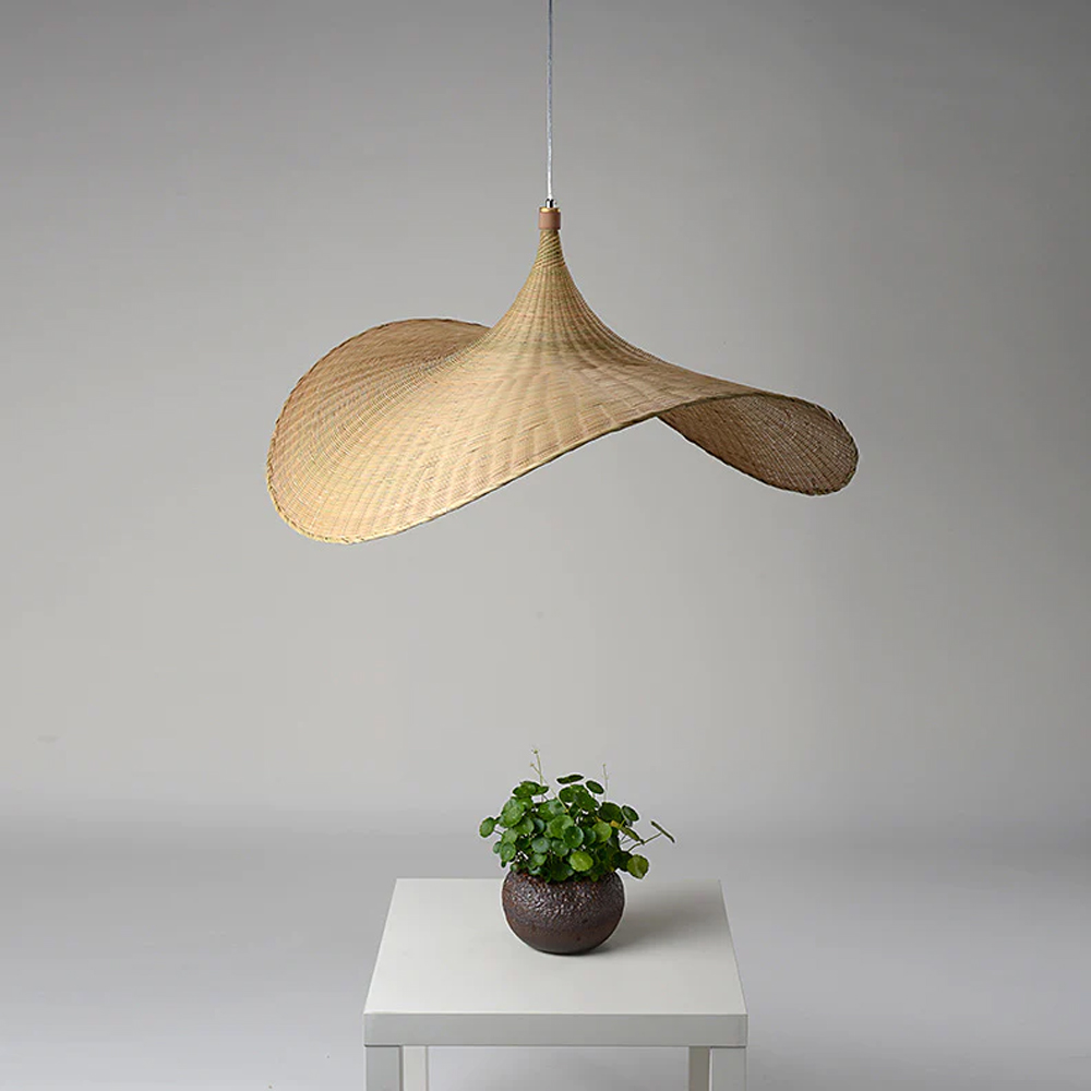 Farmhouse Bamboo Pendant Light Wicker Straw Hat Basket Weave Light Fixture