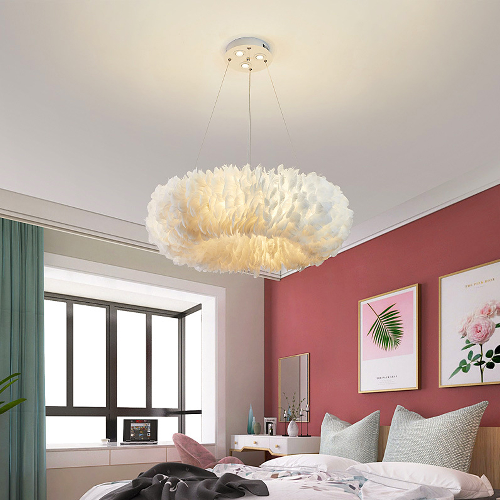 Home Decor Modern Feather Pendant Light Nordic Bedroom Chandelier
