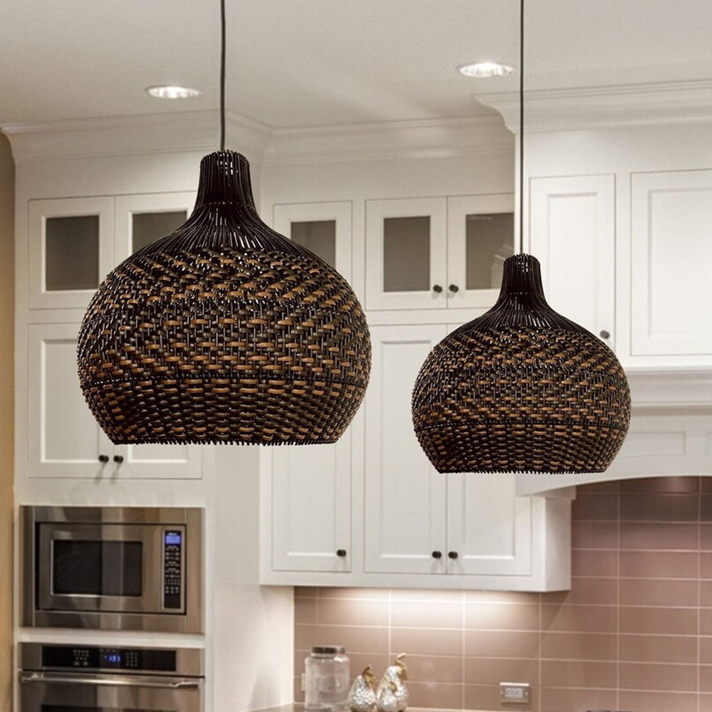 Wabi-sabi Black Rattan Pendant Light For Dining Room Kitchen Island
