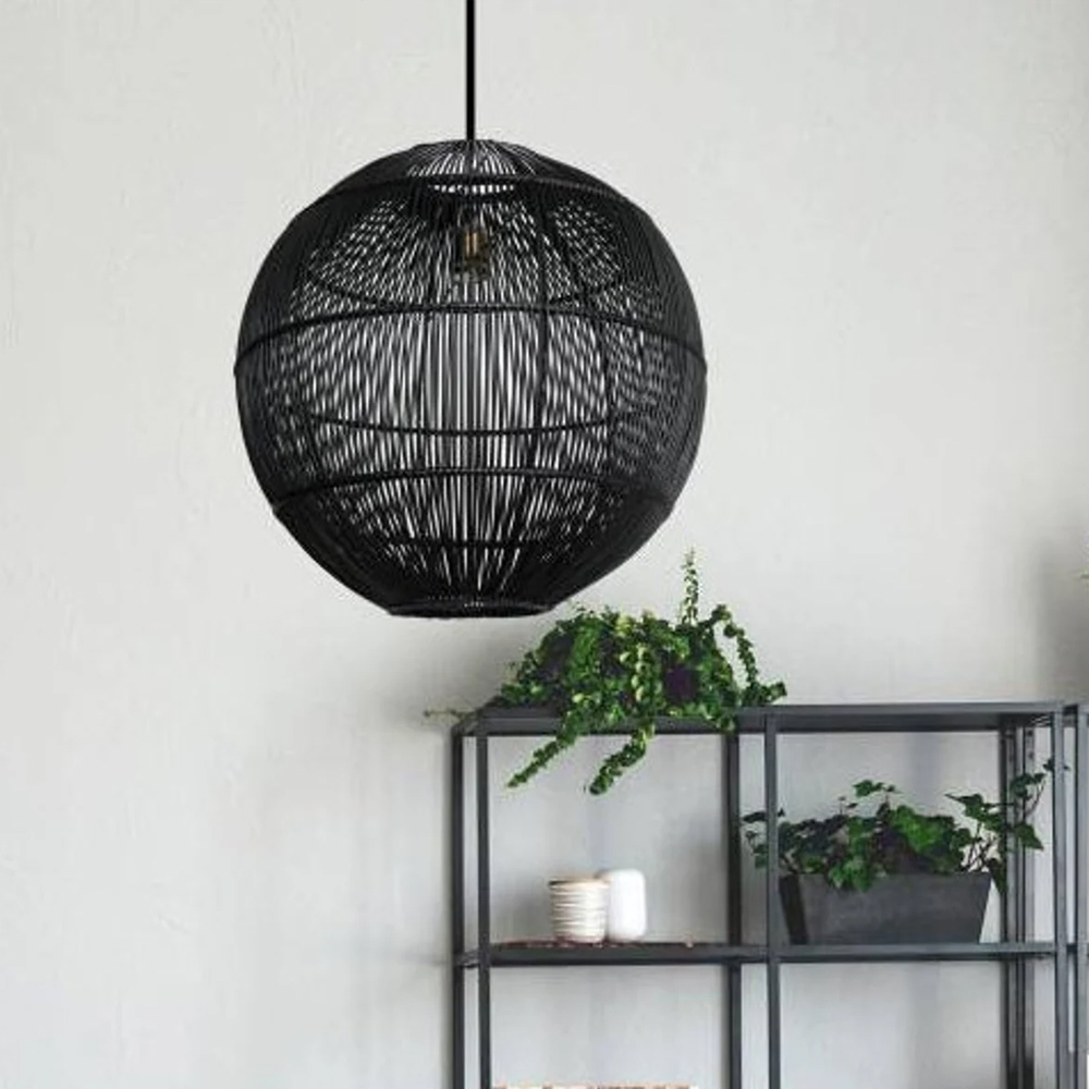 Abigail Woven Rattan Pendant Light Chic Black Ceiling Shade