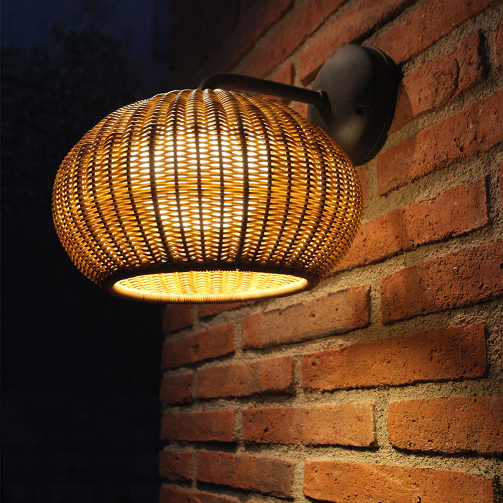 B&B Outdoor Rattan Wall Lamp Waterproof Villa Courtyard Garden Exterior Wall Lighting