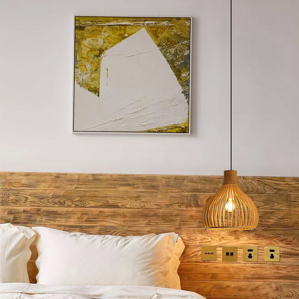 Modern Japanese Wooden Pendant Light Pumpkin Chandelier For Dining Room Bedroom