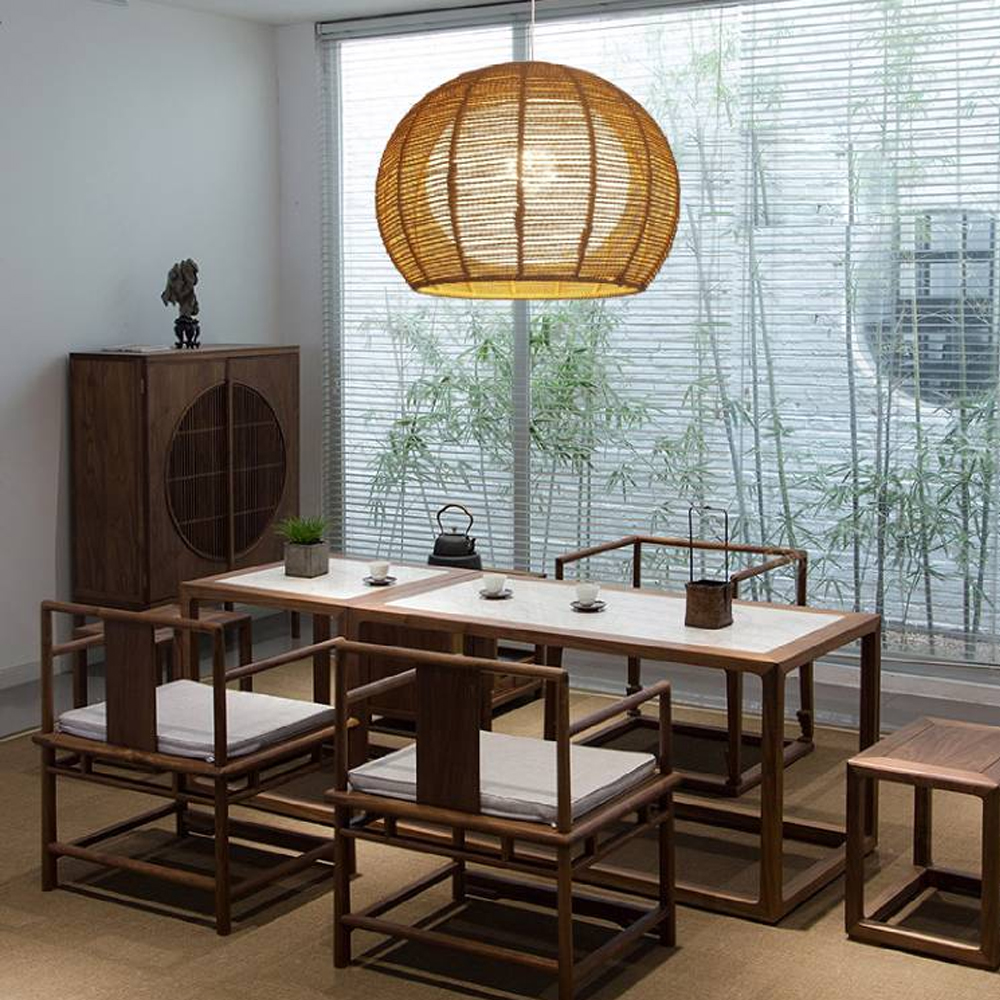 Nordic Hand-woven Rattan Pendant Light Balcony Tatami Hemp Rope Lamp