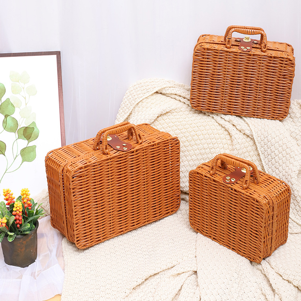 Woven Reinforced Rattan Box Gift Retro Packaging Cosmetic Organizer Storage Box