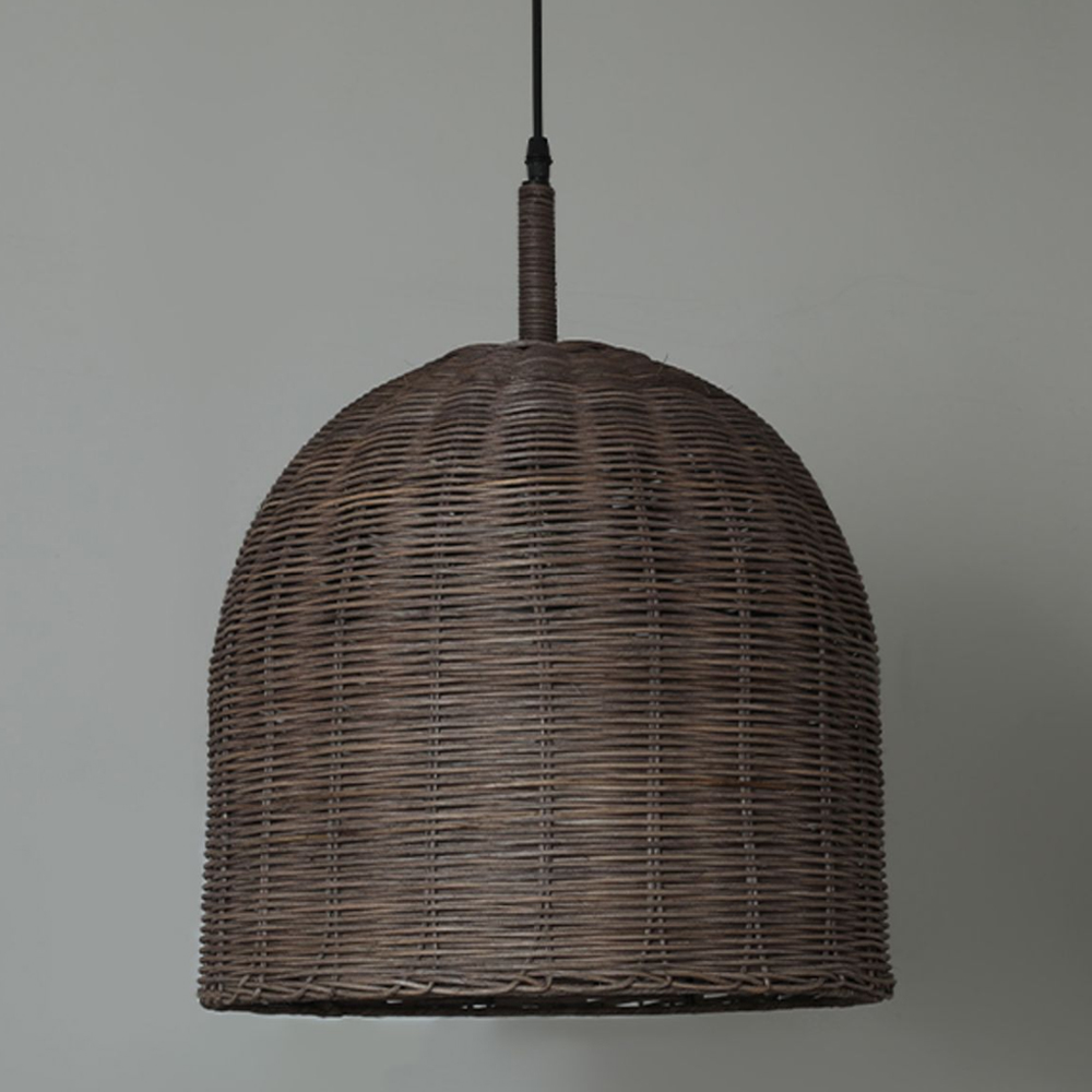 Brown Basket woven Rattan Pendant Light Wabi Sabi Lamp Shade