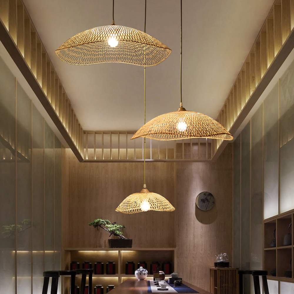 Japanese Bamboo Woven Chandelier B&B Living Room Handmade Pendant Light
