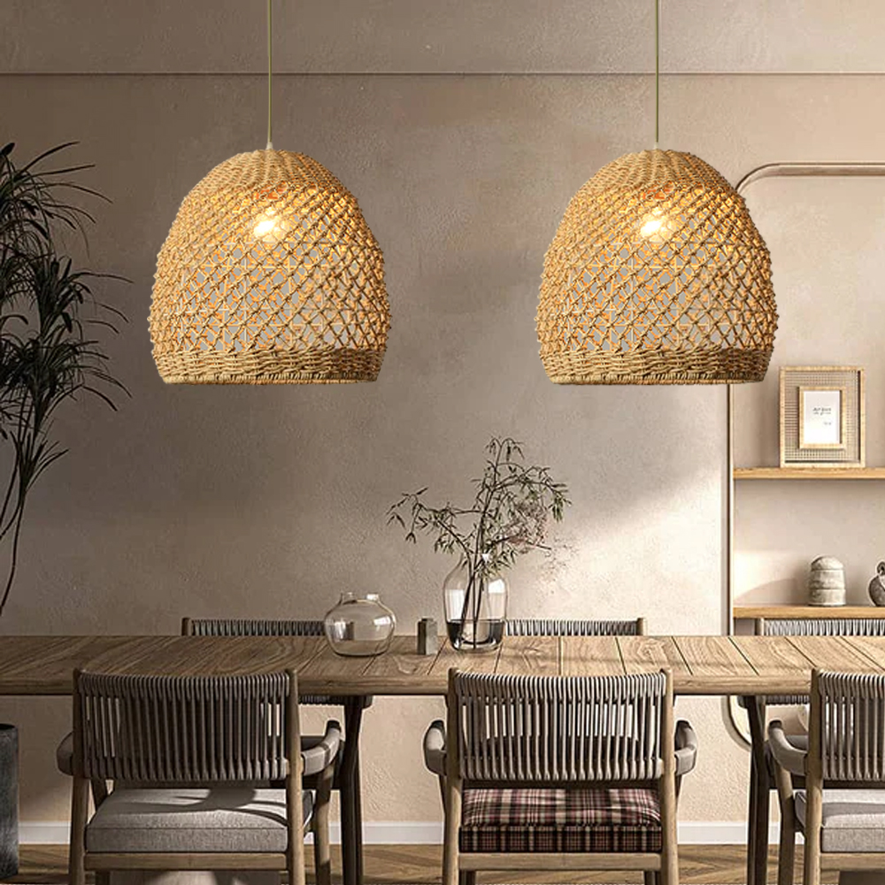 Wabi Sabi Style Designer Rattan Dining Room Pendant Chandelier Retro Lamps