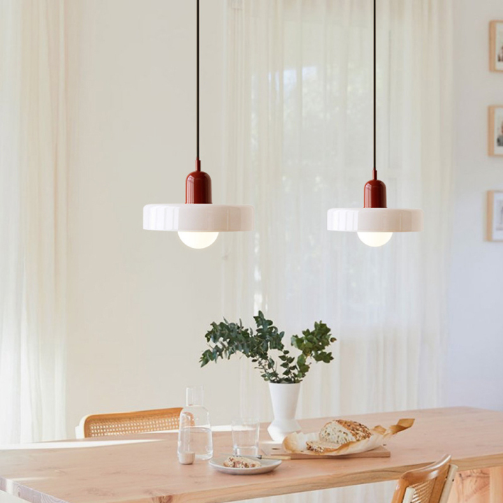 Nordic Vintage Green Medieval Lamp Danish Cream Wind Glass Pendant Lig