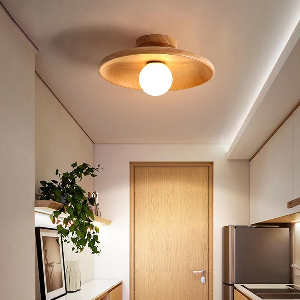 Japanese-style Aisle Small Lamp Flush Mount Solid Wooden Ceiling Light For Dining Room