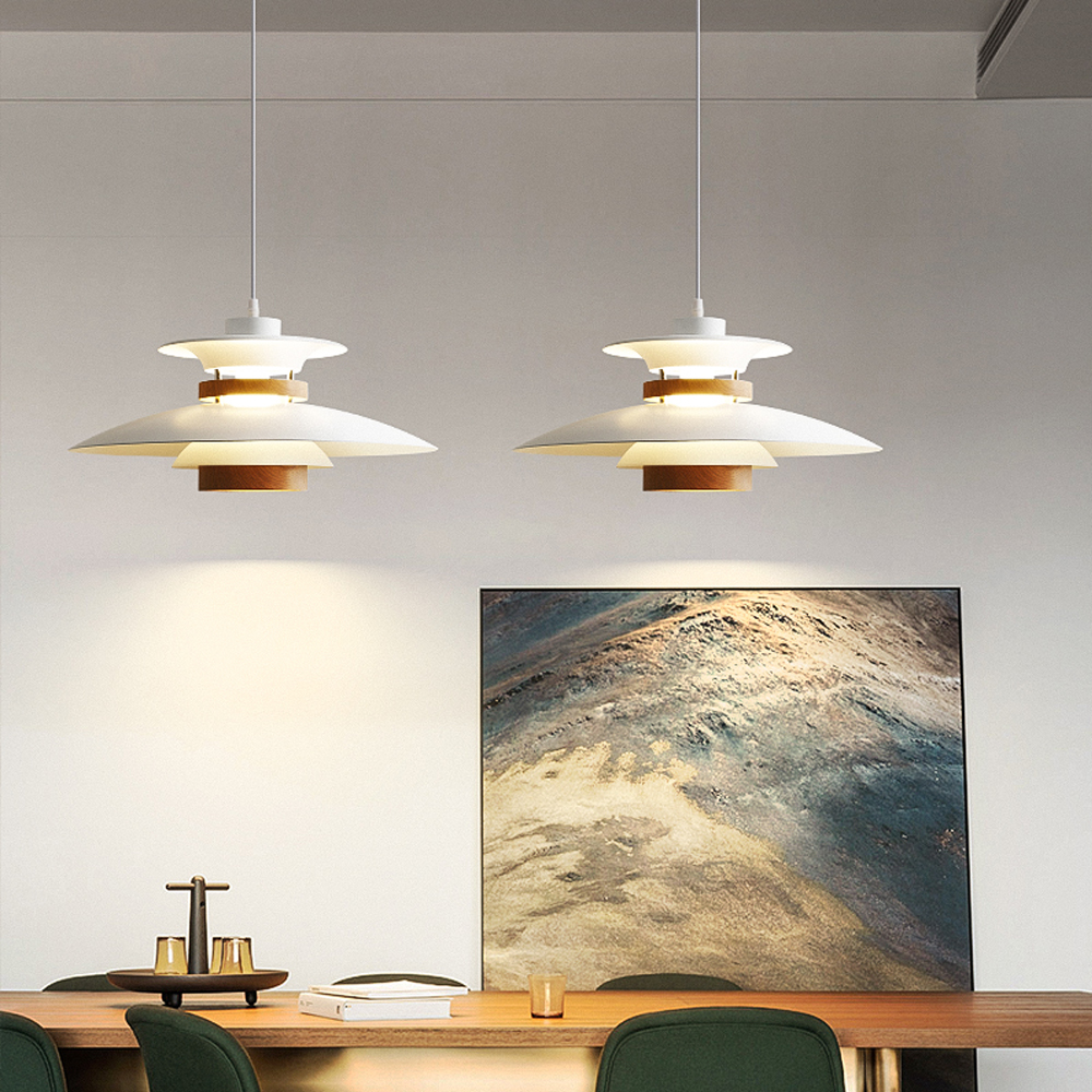 Mid-Century Modern Wood Pendant Light Danish Kitchen Island Multilayer Lampshade