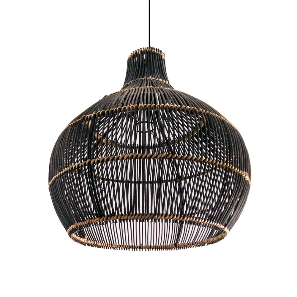 Dining Room Black Rattan Pendant Light Fixture