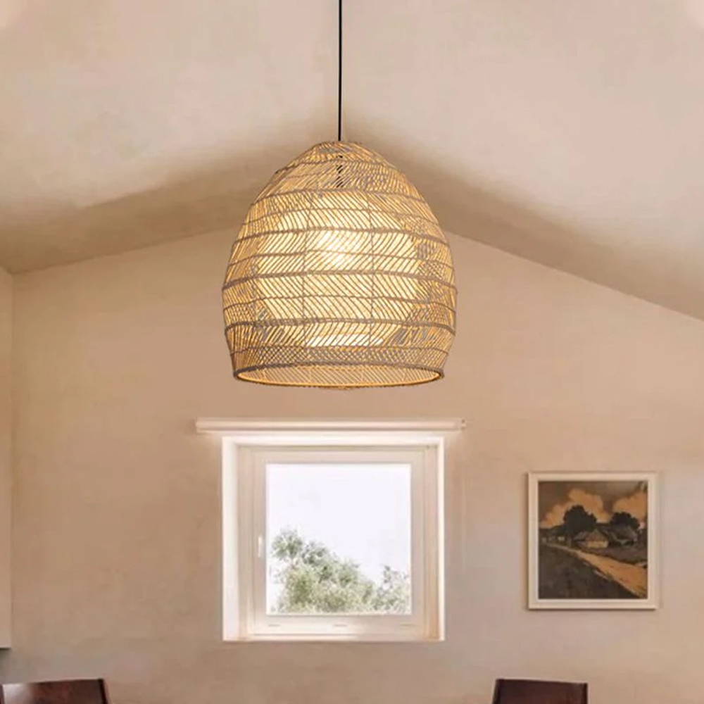 Natural Woven Wicker Rattan Chandelier Boho Basket Lighting Fixture