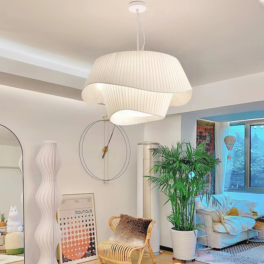 Unique Fabric Chandelier Bedroom Dining Room White Hanging Lamp