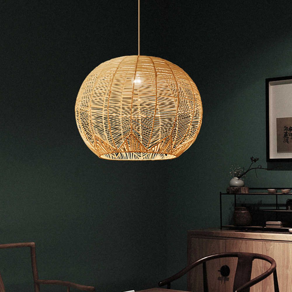 Japanese Bamboo Rattan Pendant Light Wabi-sabi Hand Woven Lampshade