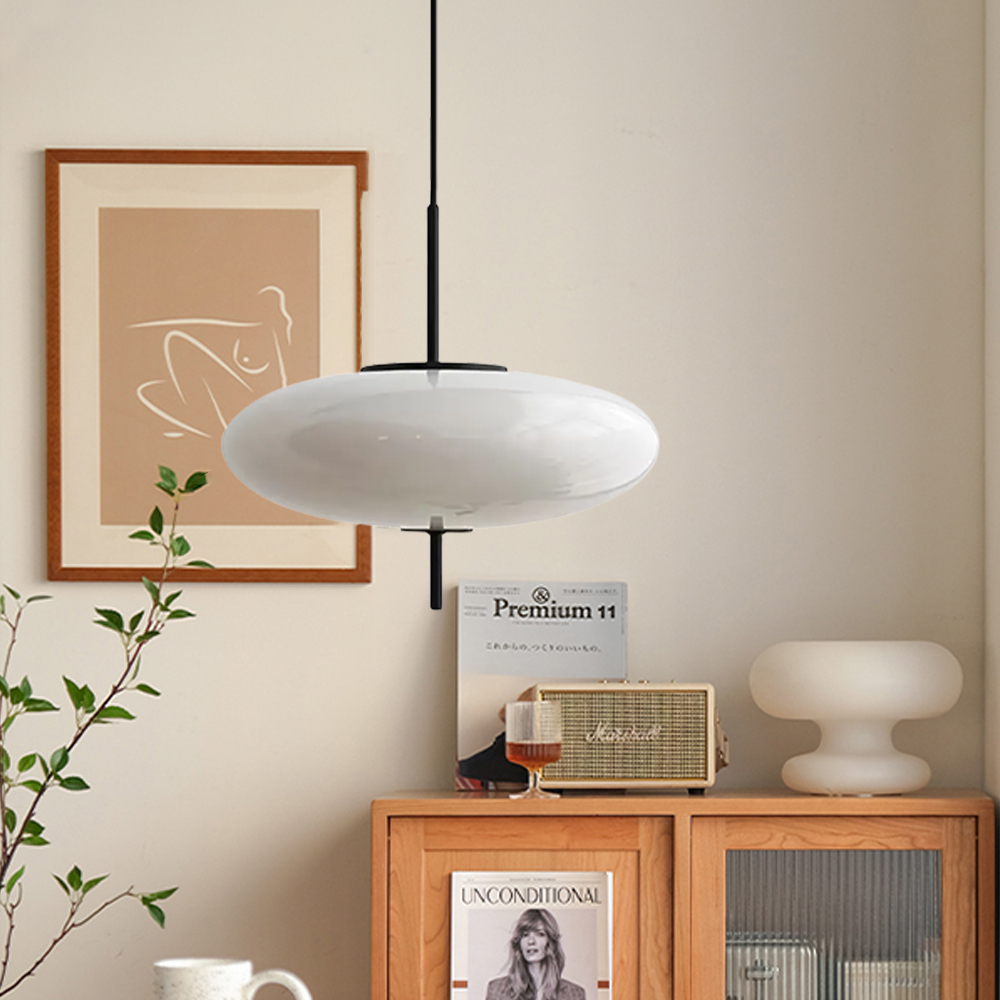 Vintage Oval White Chandelier Post Modern Minimalist Glass Pendant Light