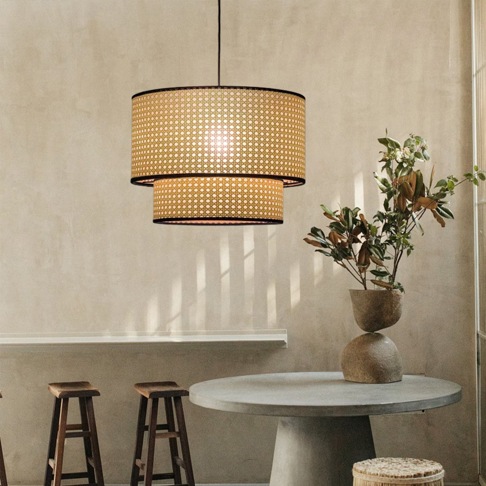Farmhouse Rattan Chandelier Restaurant Wicker Bamboo Pendant Lamp