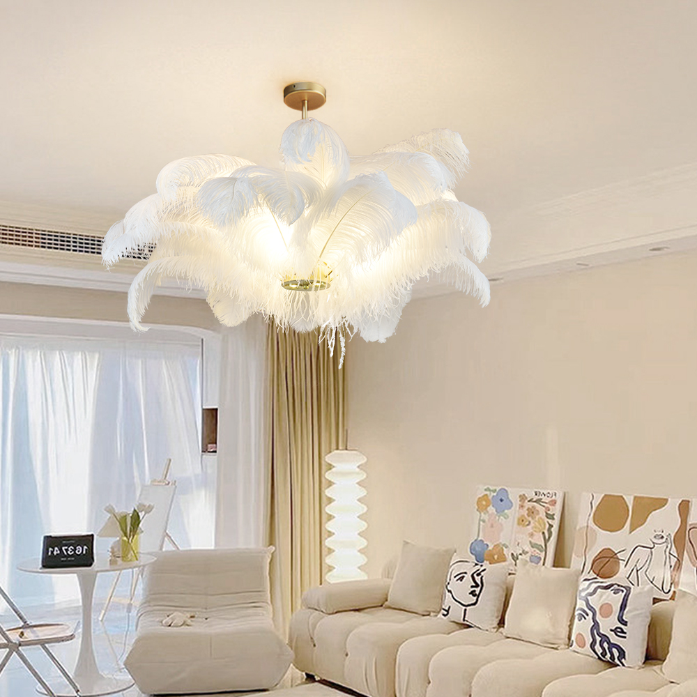 Nordic Living Room Feather Chandelier Modern Princess Bedroom Pendant Ceiling Light Fixtures