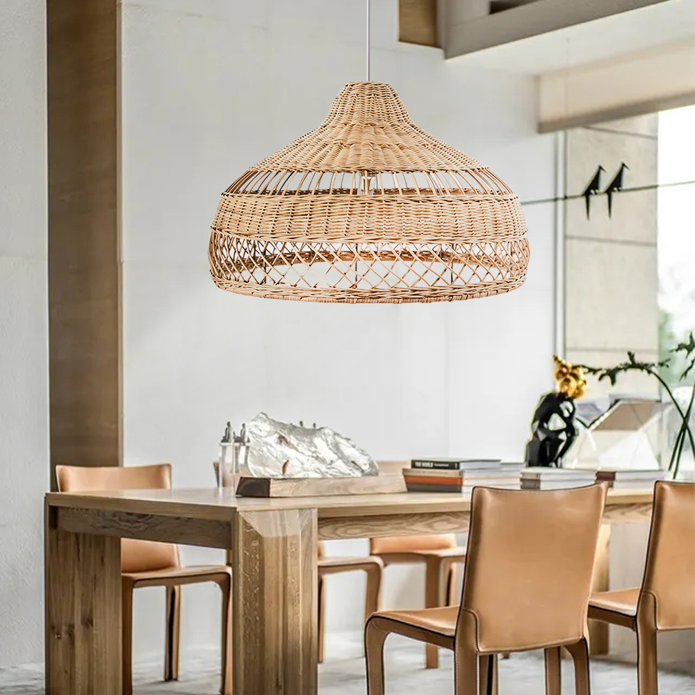Hand-Woven Light Brown Basket Rattan Pendant Light Shades For Bedroom Living Room