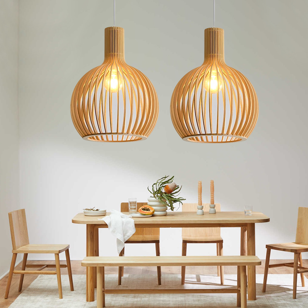 Dining Room Wooden Birdcage Pendant Light Fixtures