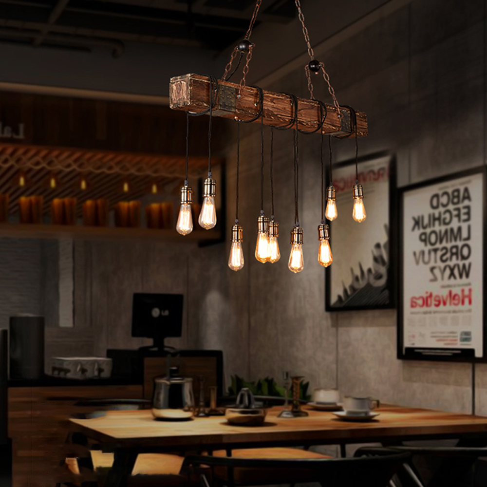 American Retro Industrial Wood Pendant Light Restaurant's Chandelier