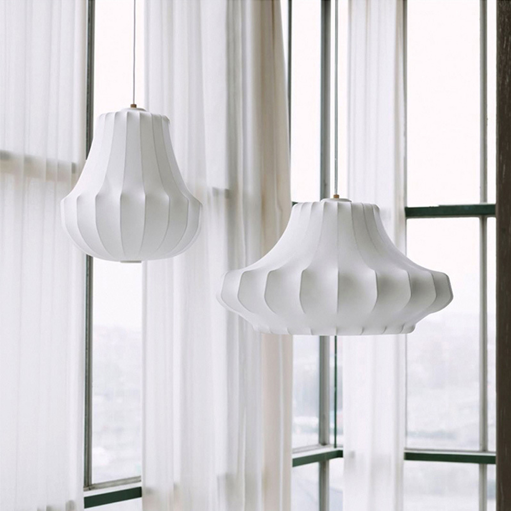 Nordic Simple White Silk Chandelier Dining Room Fabric Pendant Lighting