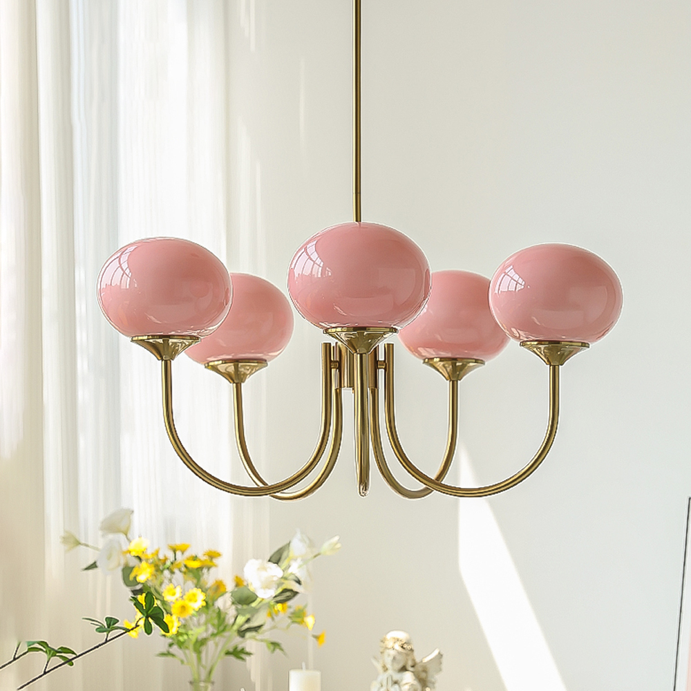 French Home Decor Glass Hanging Lamp Pink Bubble Chandeliers