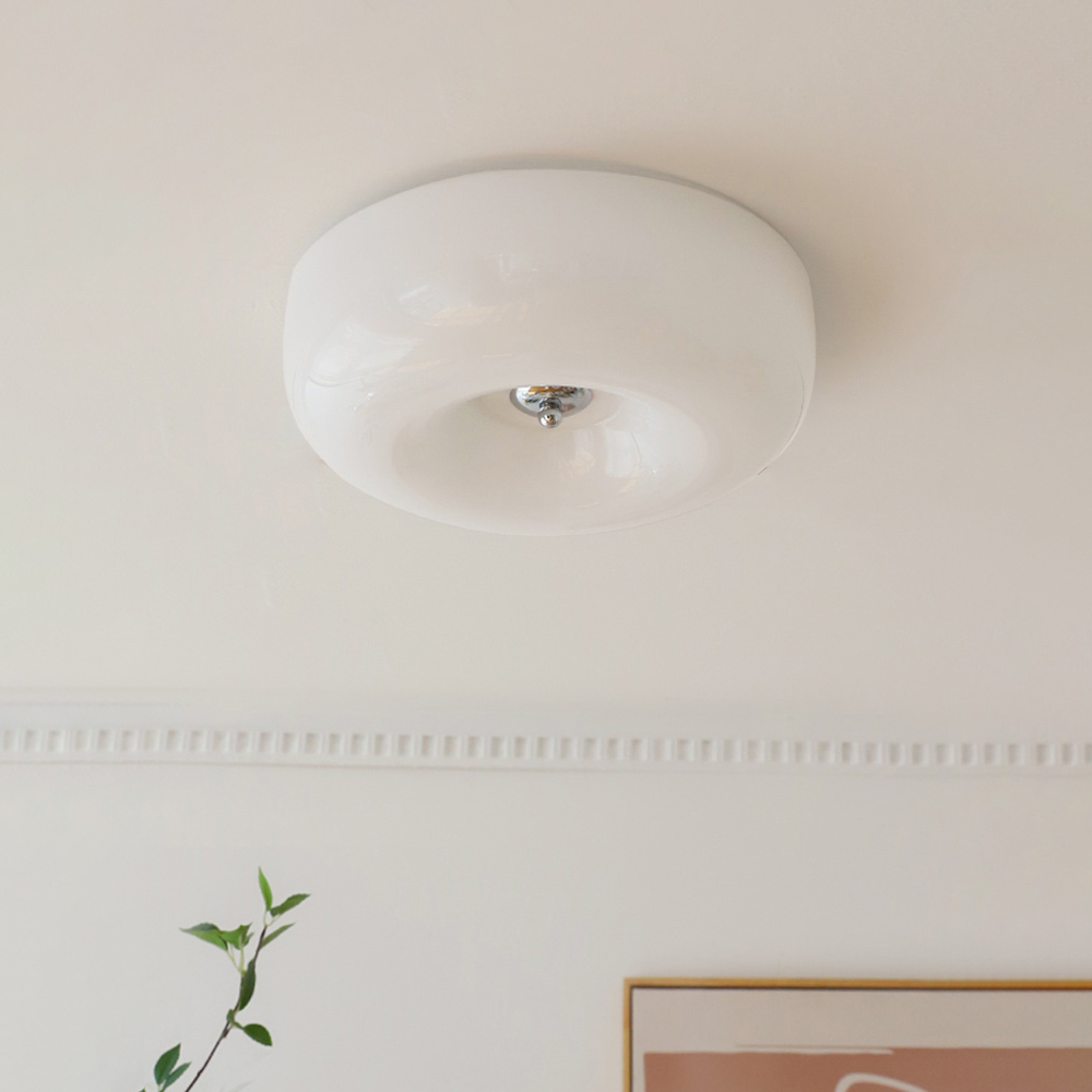 Living Room Cream Round Ceiling Lamp Bauhaus Milky Glass Lighting