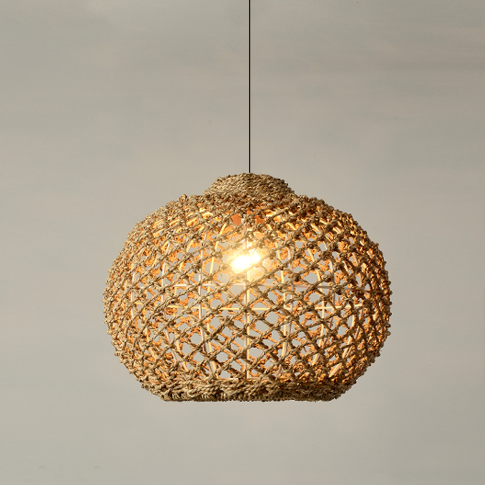Rustic Rattan Pendant Lights Wabi-sabi Dining Room Chandelier