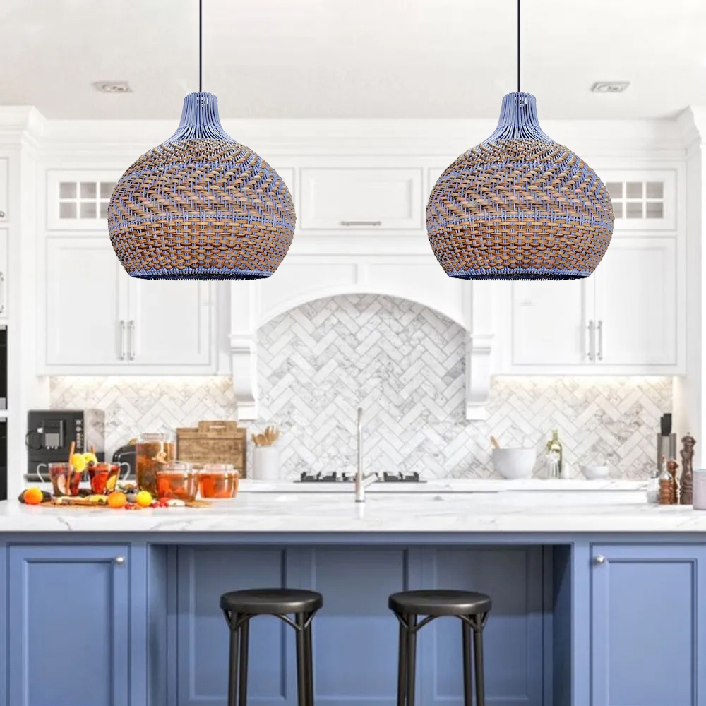 Hamptons Blue Rattan Pendant Light