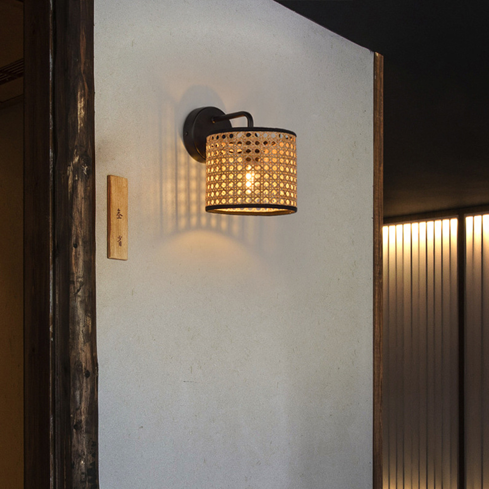 Japanese Rattan Wall Lamp Creative Corridor Wall Sconce