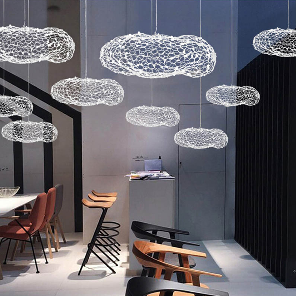 Nordic Chandelier Creative Cloud Pendant Light Gypsophila Metal Mesh Cloud Lamp