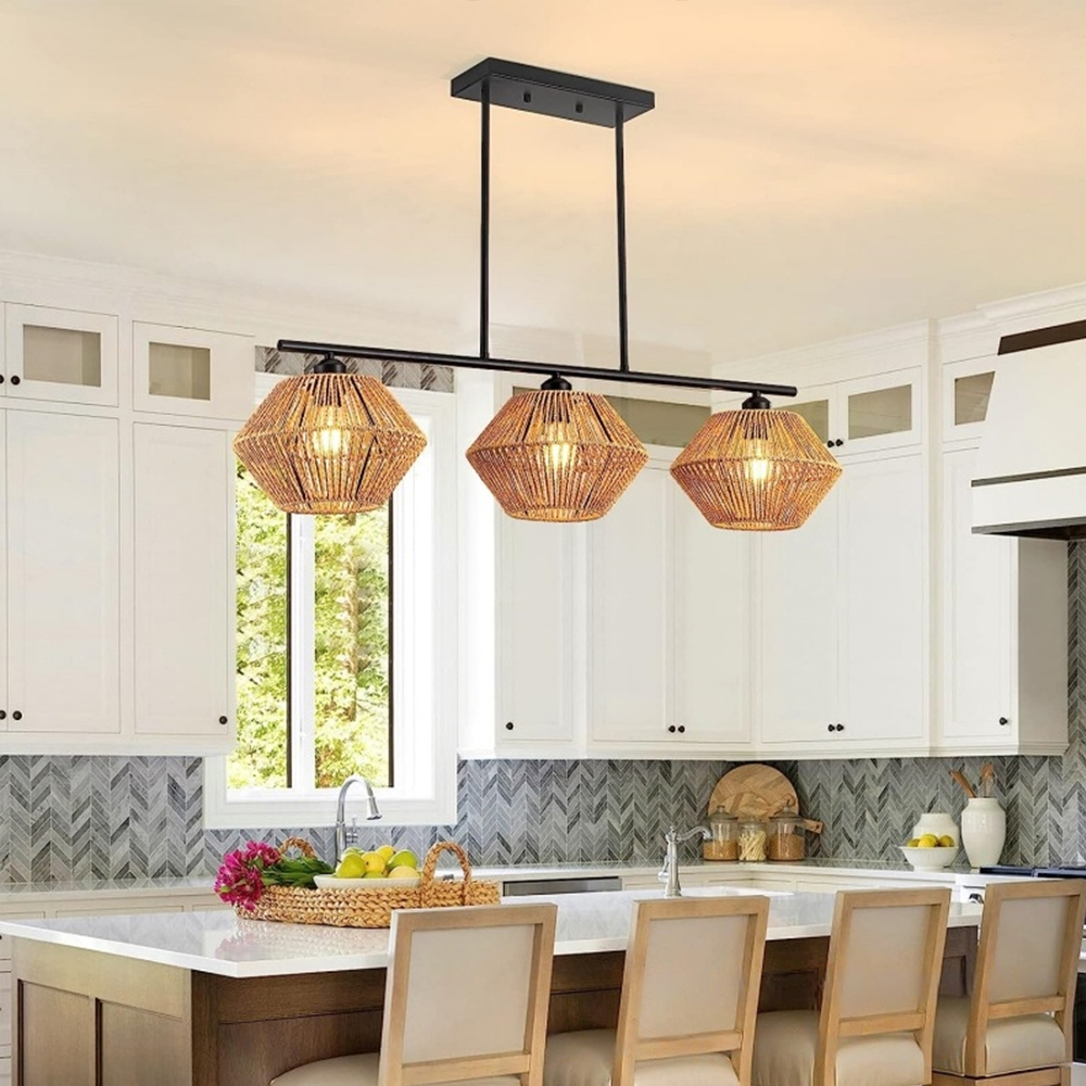 Southeast Asian Creative 3-head Rattan Pendant Lights For Dining Room