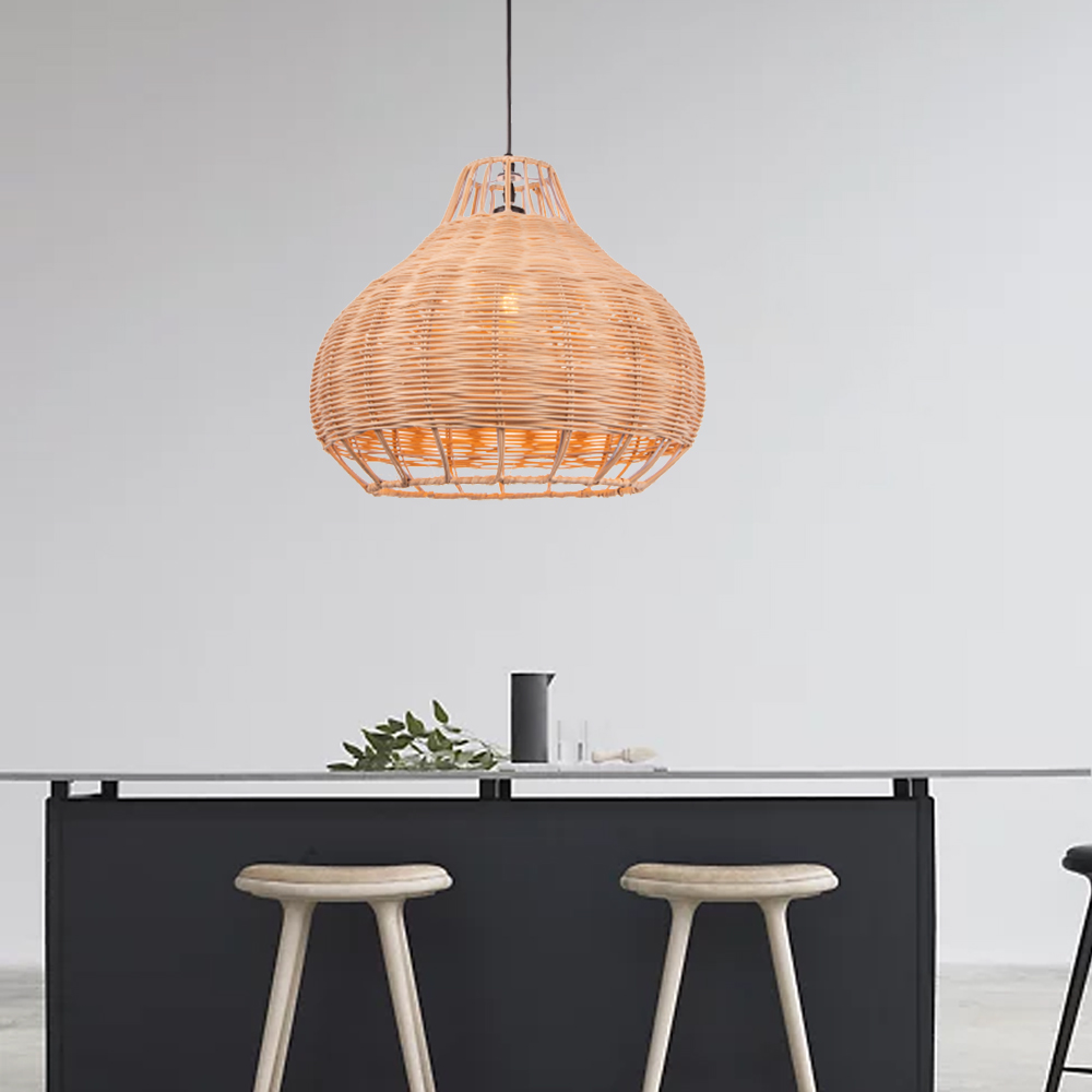 Scandinavian Hand Woven Ceiling Light Fixture  Plug In Rattan Pendant Lamp